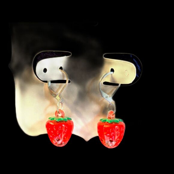 Transparent Acrylic 3D Strawberry Earrings - Picture 1 of 2
